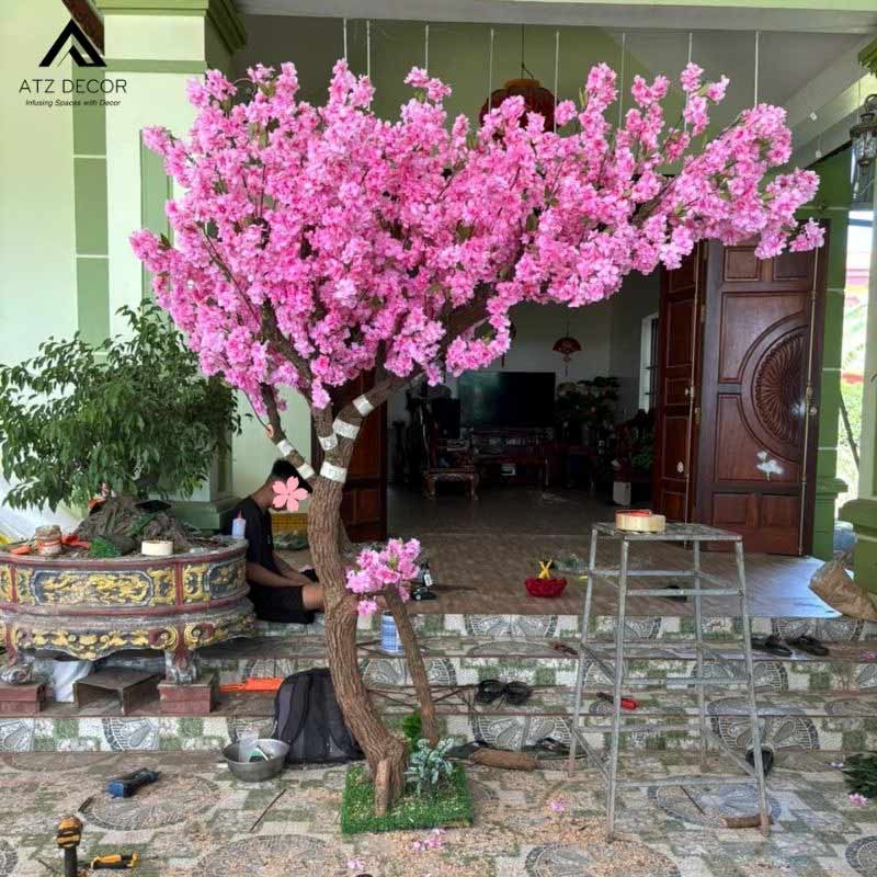 Cây hoa đào giả 2m trang trí tết mang tài lộc đến cho mọi nhà 5 cây hoa đào giả