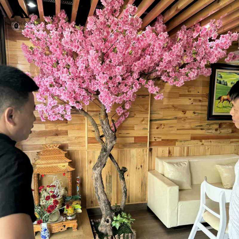 Cây hoa đào giả 2m trang trí tết mang tài lộc đến cho mọi nhà 12 cây hoa đào giả
