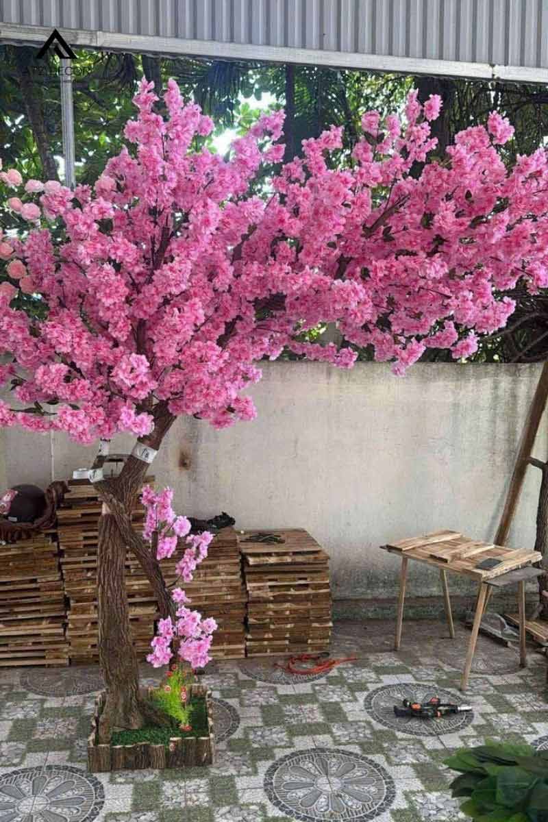 Cây hoa đào giả 2m trang trí tết mang tài lộc đến cho mọi nhà 16 cây hoa đào giả