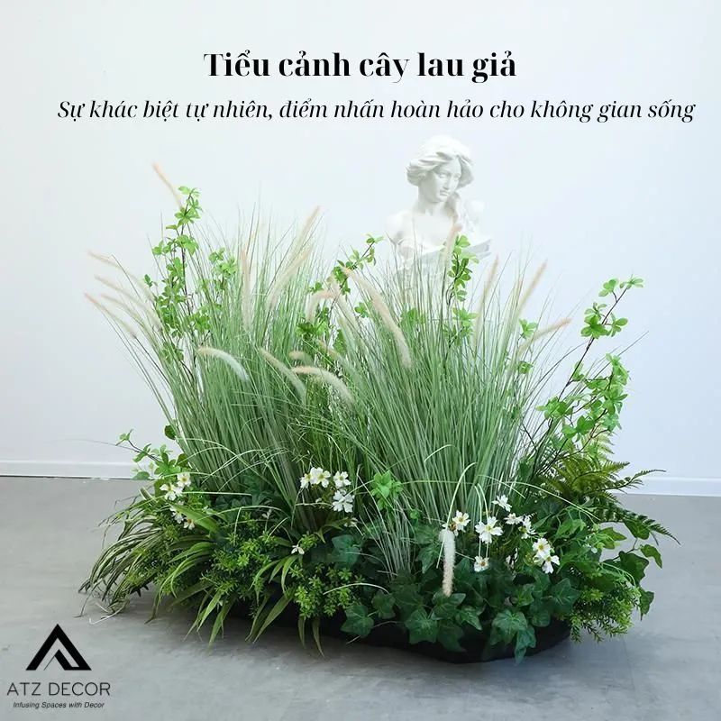 Tiểu cảnh cây lau giả decor