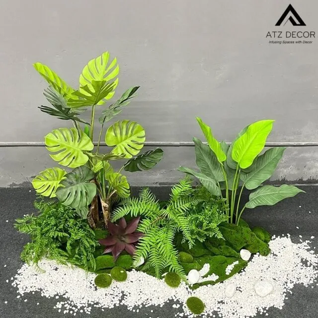 Tiểu cảnh trầu bà lá xẻ giả decor không gian đẹp