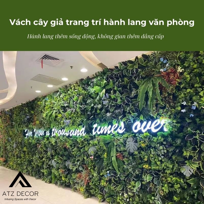 Vách cây giả trang trí hành lang văn phòng