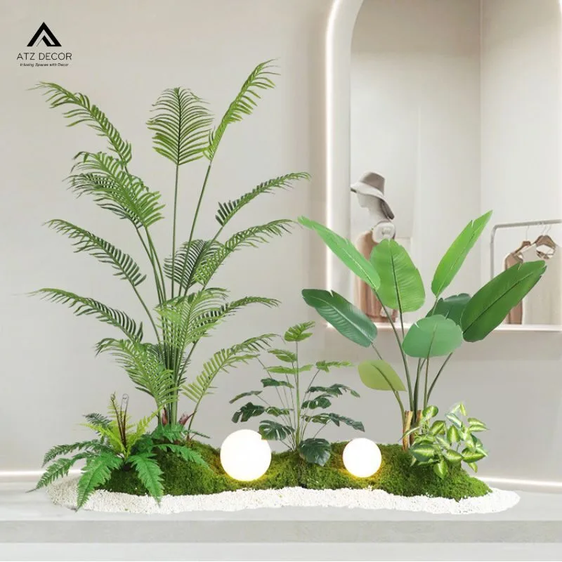 Tiểu cảnh cây dừa giả trang trí không gian đầy sống động 3 tiểu cảnh cây dừa giả