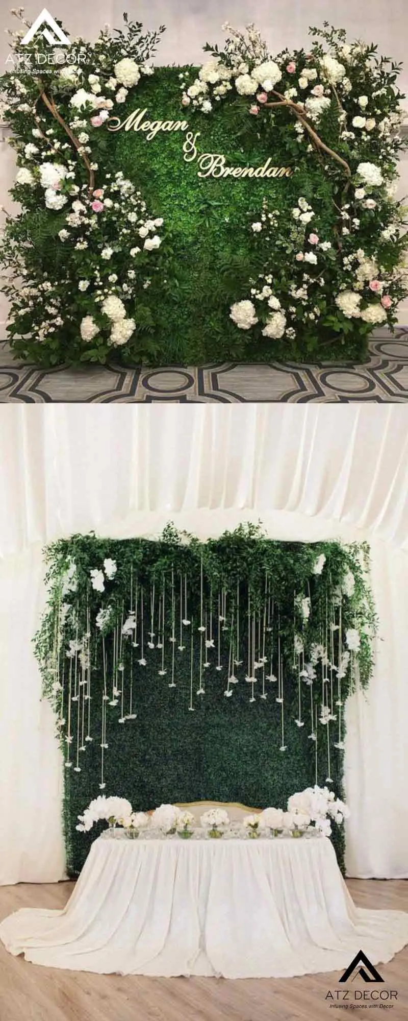 set up backdrop tường cây giả đẹp