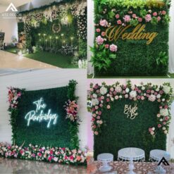 set up backdrop tường cây giả đẹp