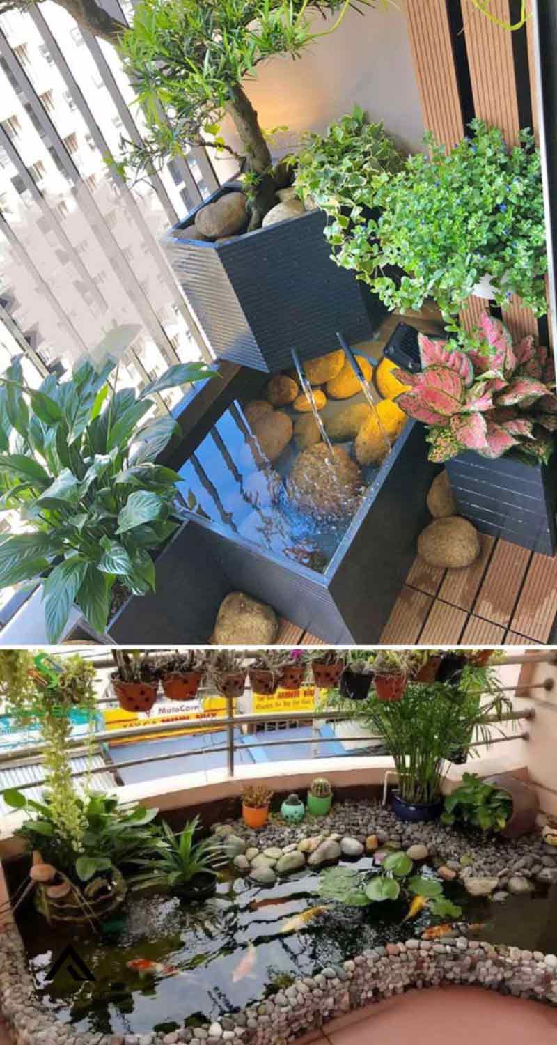 30+ mẫu tiểu cảnh ban công đẹp, trang trí bắt mắt, thiết kế ấn tượng 21 tiểu cảnh ban công kết hợp hồ cá