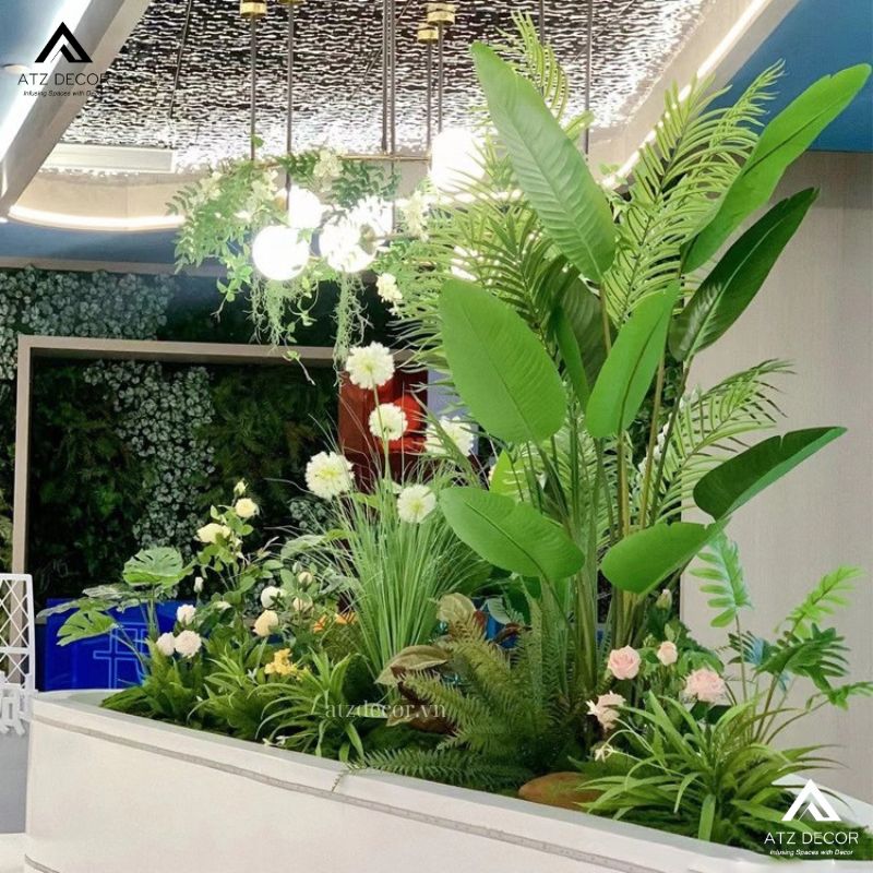 Tiểu cảnh cây giả nhà hàng hiện đại, mang đến điểm nhấn tinh tế cho không gian 13 tiểu cảnh cây giả nhà hàng