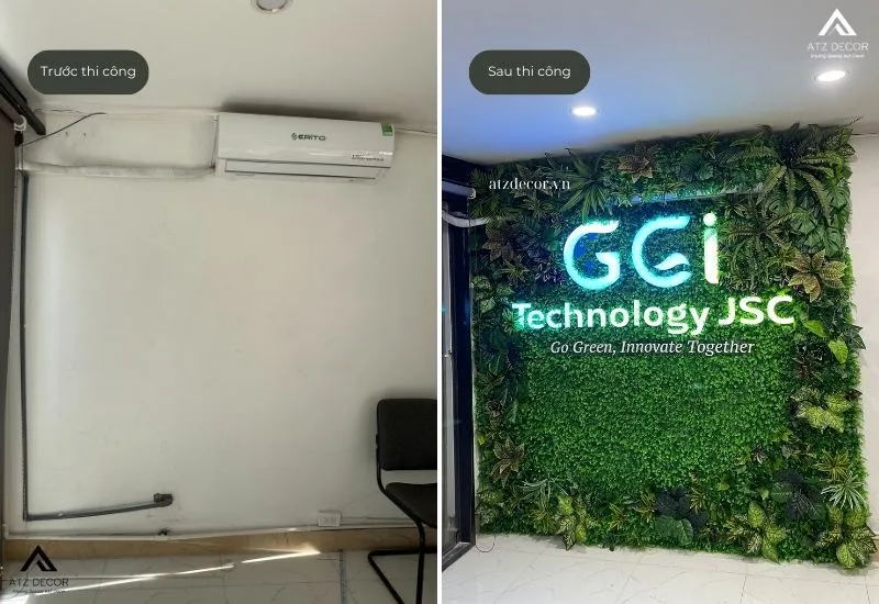 thi công tường cây giả văn phòng công ty GCI Technology