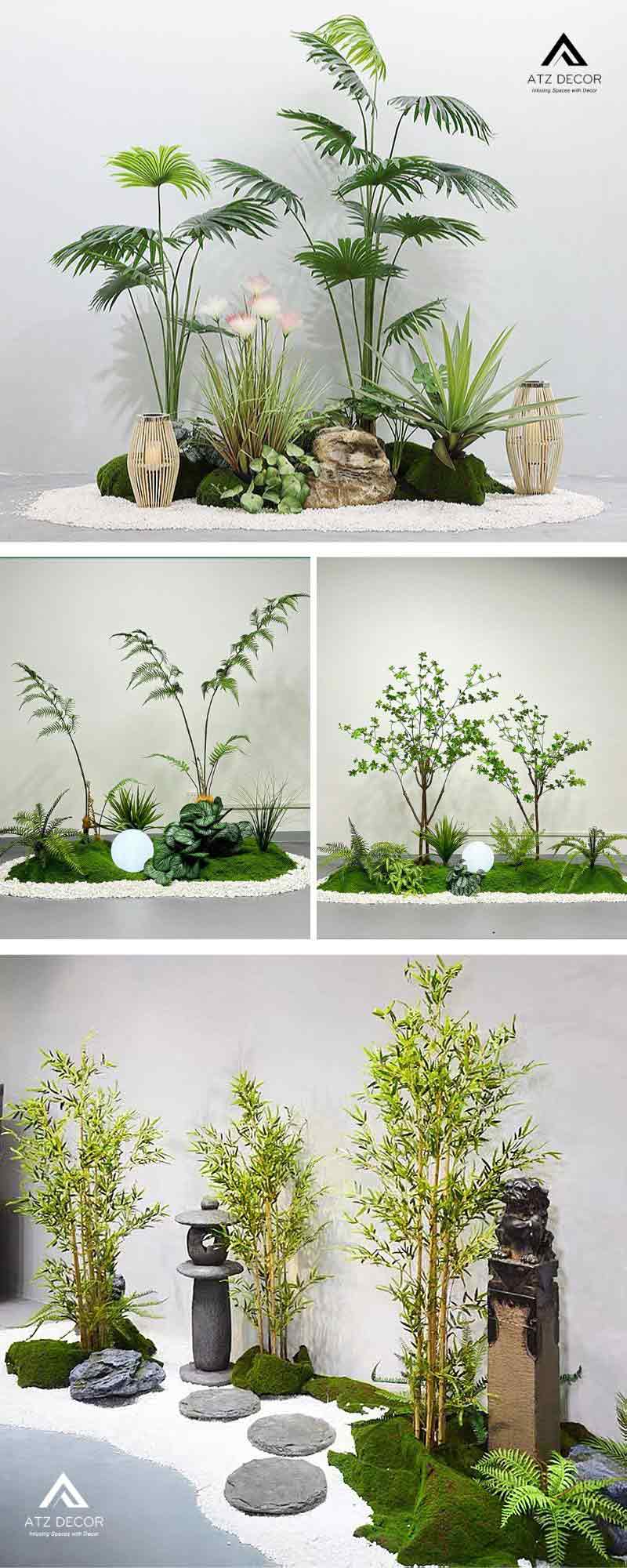 Tiểu cảnh cây giả biệt thự tạo điểm nhấn xanh hiện đại, tinh tế 15 tiểu cảnh cây giả biệt thự