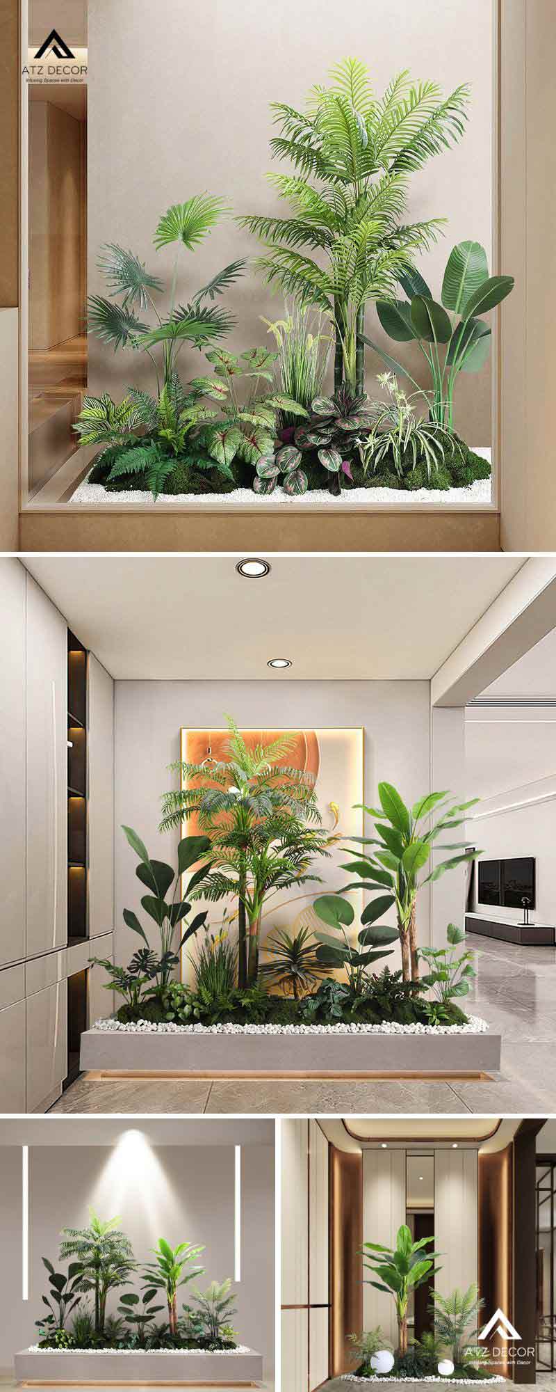 Tiểu cảnh cây giả biệt thự tạo điểm nhấn xanh hiện đại, tinh tế 18 tiểu cảnh cây giả biệt thự