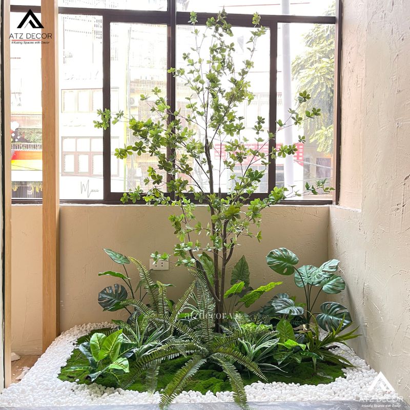 Tiểu cảnh cây giả nhà hàng hiện đại, mang đến điểm nhấn tinh tế cho không gian 17 tiểu cảnh cây giả nhà hàng