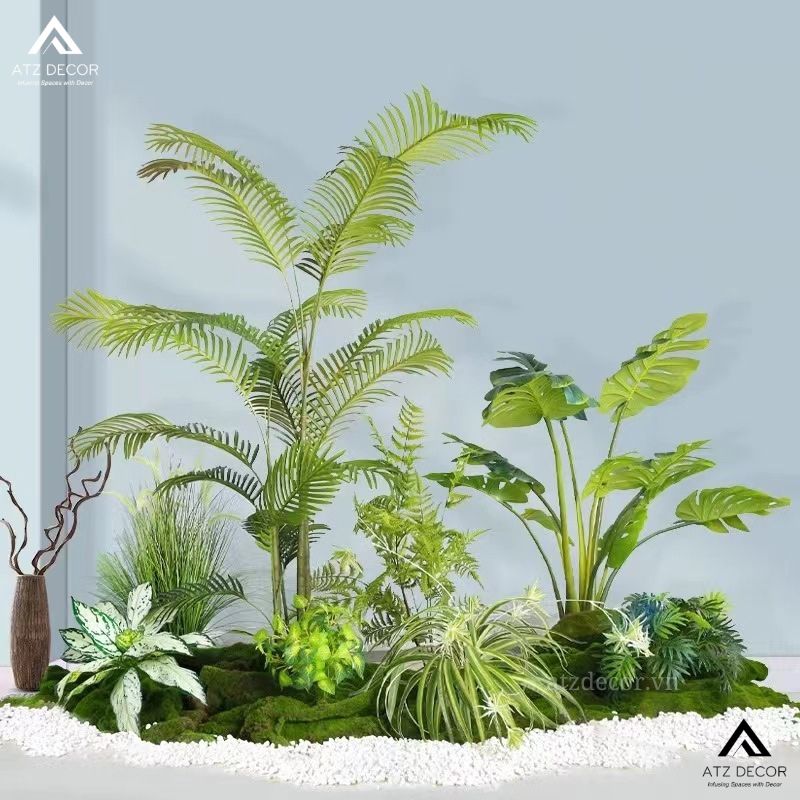 Tiểu cảnh cây giả nhà ống đẹp như thật, decor đầy sang trọng và tinh tế 23 tiểu cảnh cây giả nhà ống