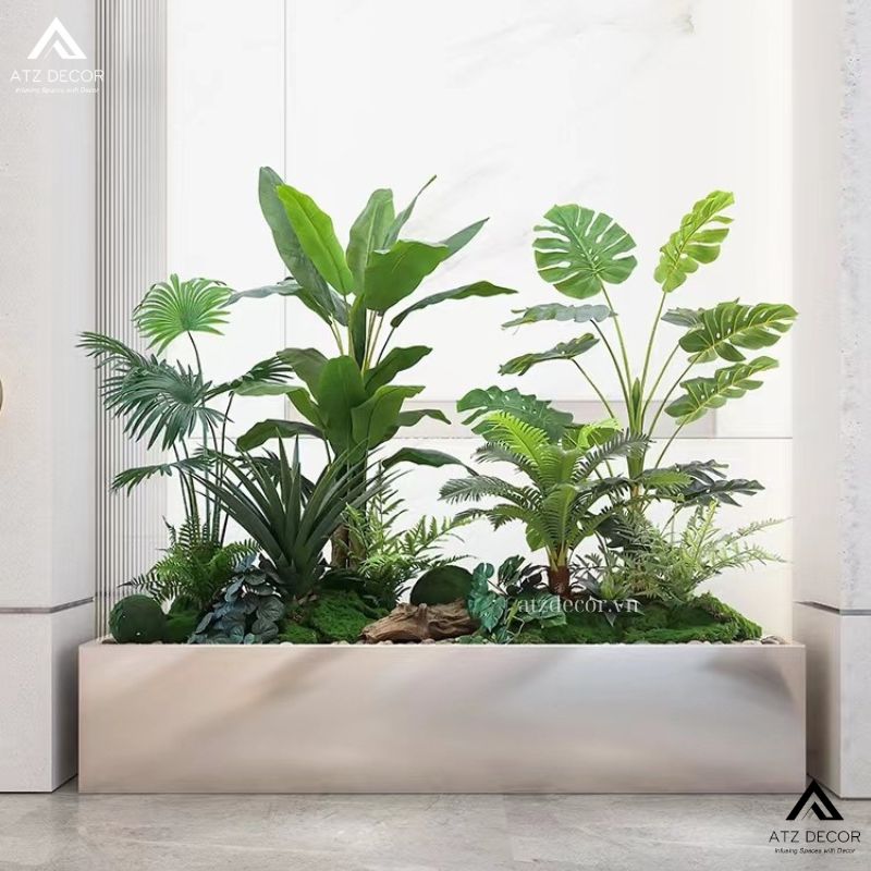 Tiểu cảnh cây giả nhà hàng hiện đại, mang đến điểm nhấn tinh tế cho không gian 21 tiểu cảnh cây giả nhà hàng