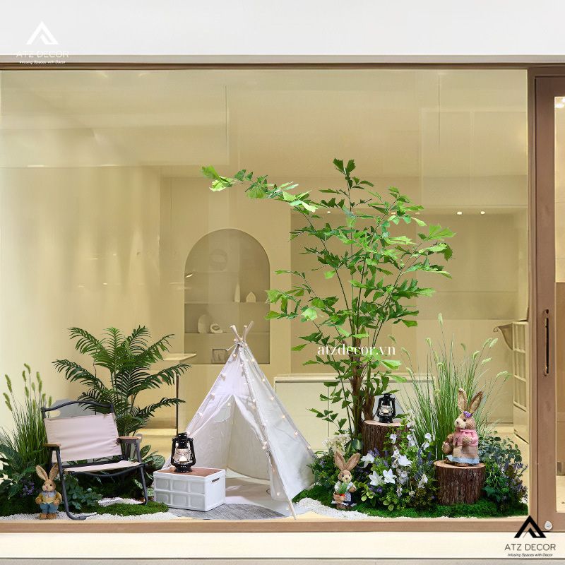 Tiểu cảnh cây giả shop quần áo tạo nét ấn tượng, tươi mới cho không gian 15 tiểu cảnh cây giả shop quần áo