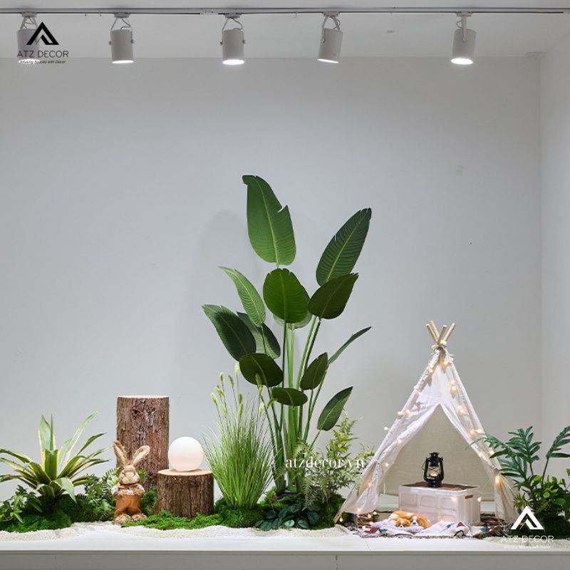 Tiểu cảnh cây giả shop quần áo tạo nét ấn tượng, tươi mới cho không gian 17 tiểu cảnh cây giả shop quần áo