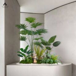 tiểu cảnh cây giả shop quần áo