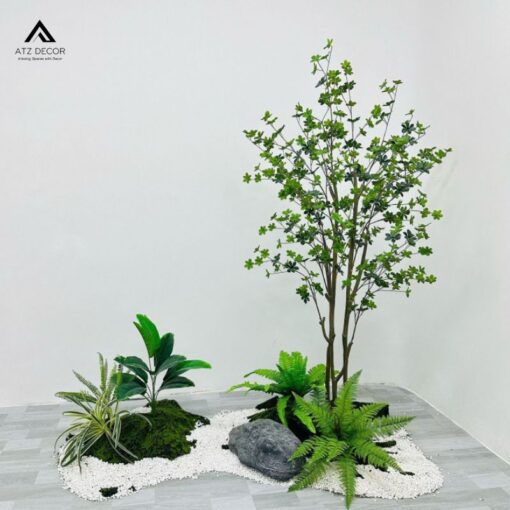 tiểu cảnh cây giả shop quần áo