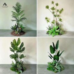 tiểu cảnh cây giả shop quần áo