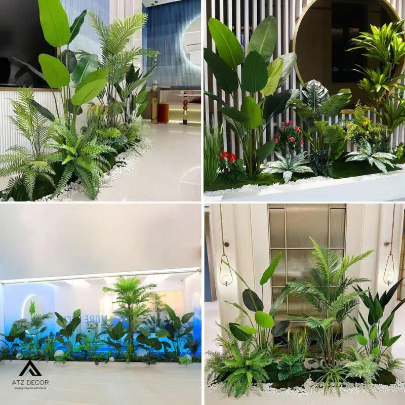 tiểu cảnh cây giả hành lang