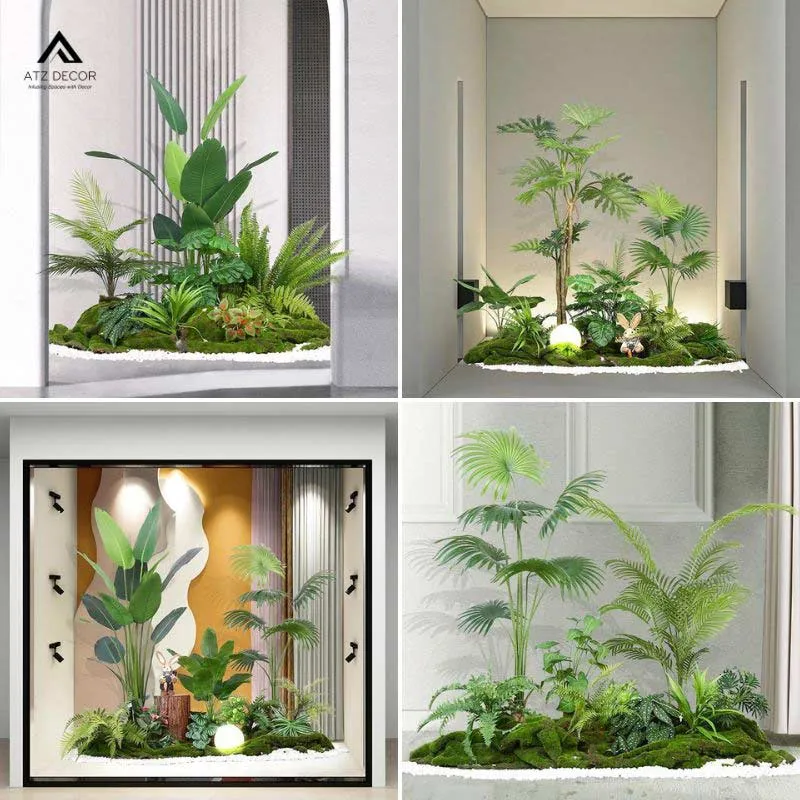 tiểu cảnh cây giả hành lang