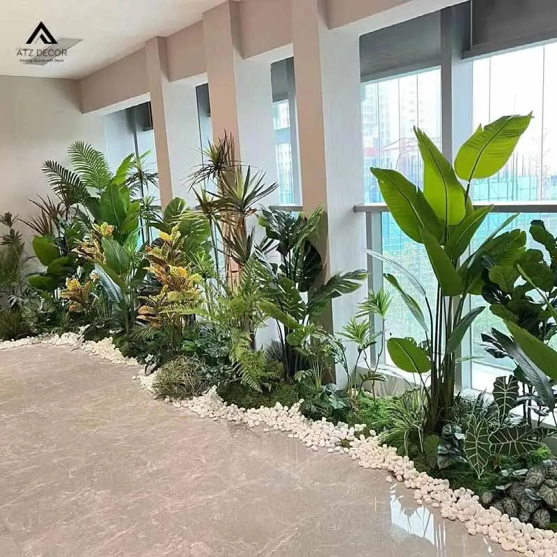 tiểu cảnh cây giả hành lang
