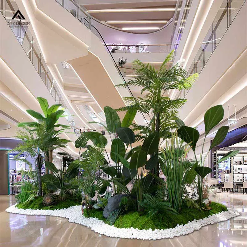 tiểu cảnh cây giả hành lang