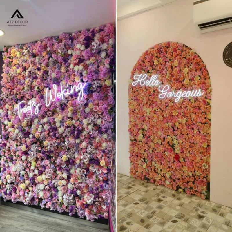 Setup backdrop tường hoa giả đẹp như thật, decor không gian thêm ấn tượng 3 setup backdrop tường hoa giả