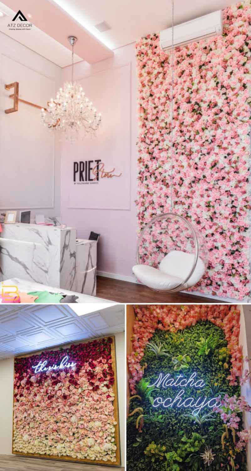 Setup backdrop tường hoa giả đẹp như thật, decor không gian thêm ấn tượng 14 setup backdrop tường hoa giả