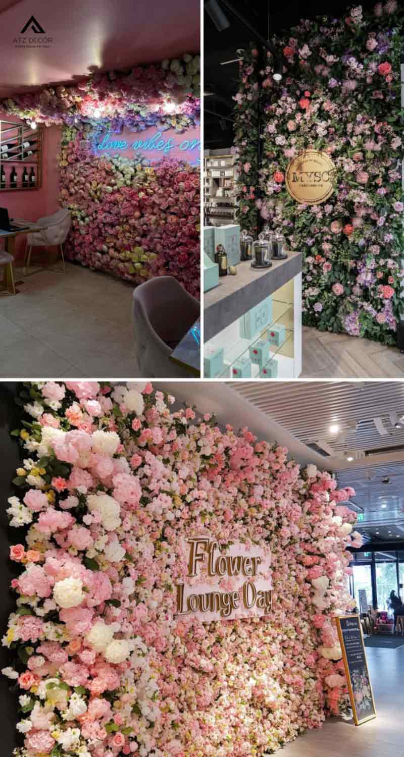 Setup backdrop tường hoa giả đẹp như thật, decor không gian thêm ấn tượng 15 setup backdrop tường hoa giả