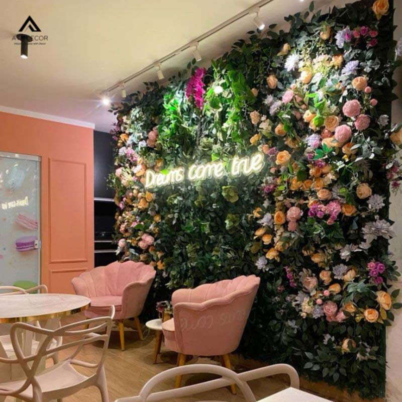 Tường hoa giả decor quán cafe bắt mắt, đa dạng mẫu mã ấn tượng 16 tường hoa giả decor quán cafe