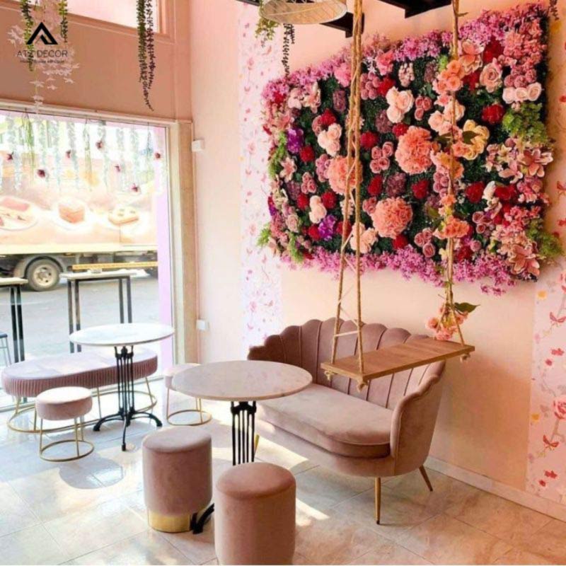 Tường hoa giả decor quán cafe bắt mắt, đa dạng mẫu mã ấn tượng 15 tường hoa giả decor quán cafe