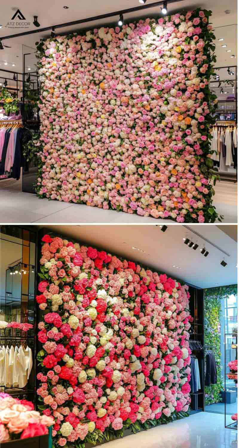 Tường hoa giả decor shop quần áo tinh tế, tạo không gian mới lạ và ấn tượng với khách hàng 14 tường hoa giả decor shop quần áo