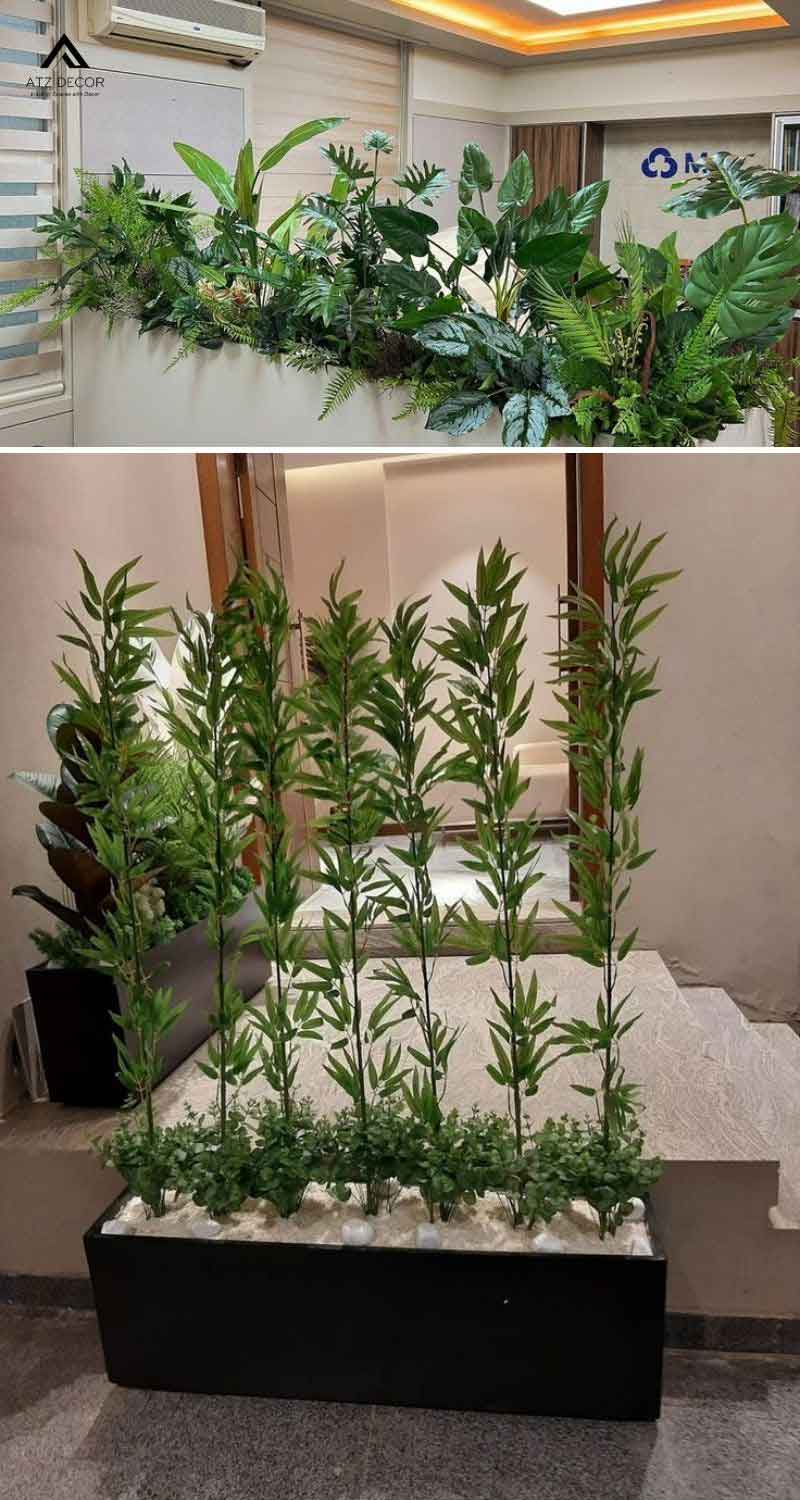Bục cây giả trang trí cửa hàng đẹp mắt, tạo không gian xanh không cần chăm sóc 15 bục cây giả trang trí cửa hàng