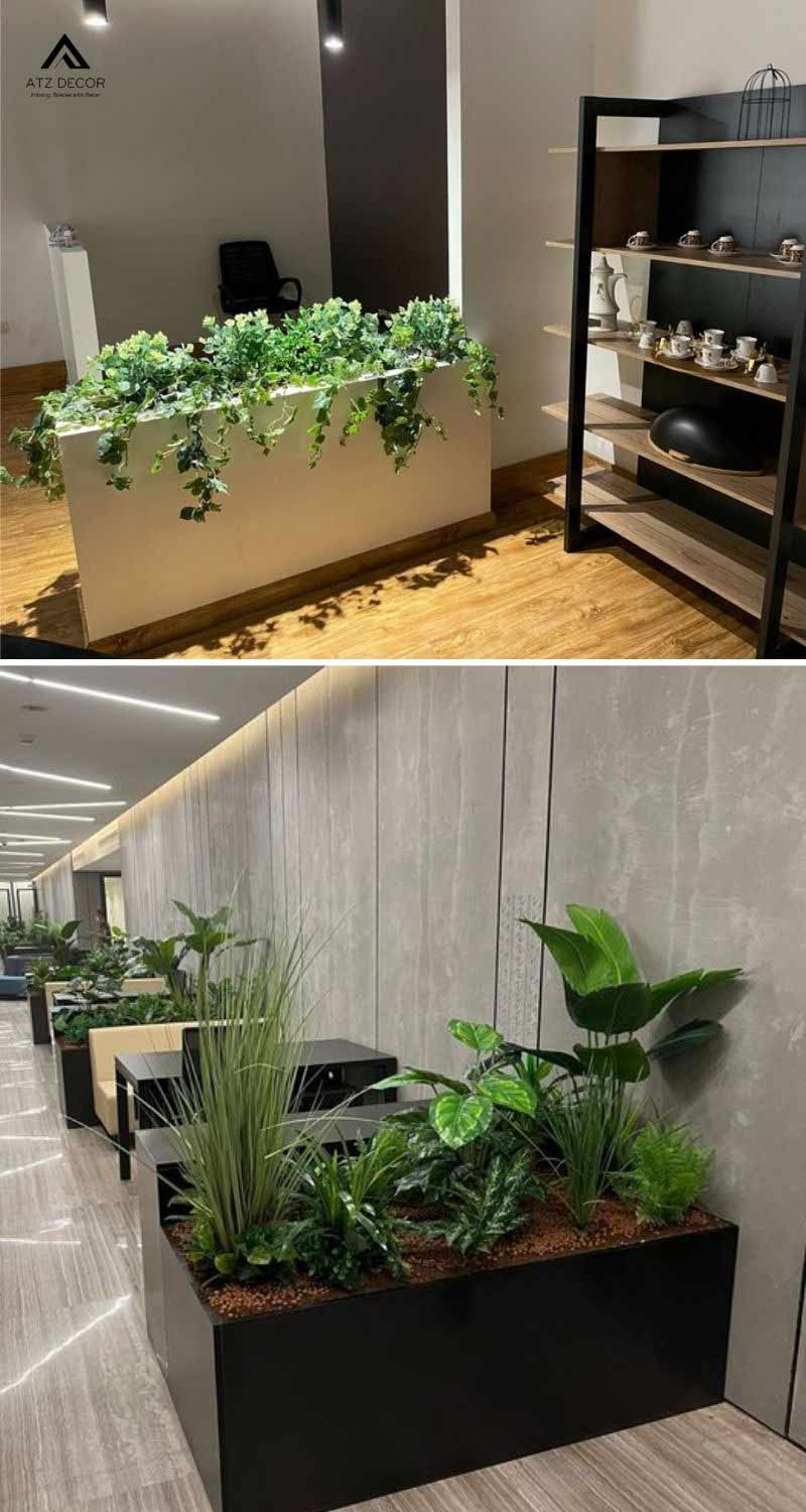 Bục cây giả trang trí cửa hàng đẹp mắt, tạo không gian xanh không cần chăm sóc 16 bục cây giả trang trí cửa hàng