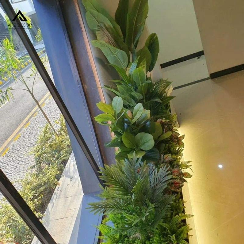 Bục cây giả trang trí cửa hàng đẹp mắt, tạo không gian xanh không cần chăm sóc 13 bục cây giả trang trí cửa hàng