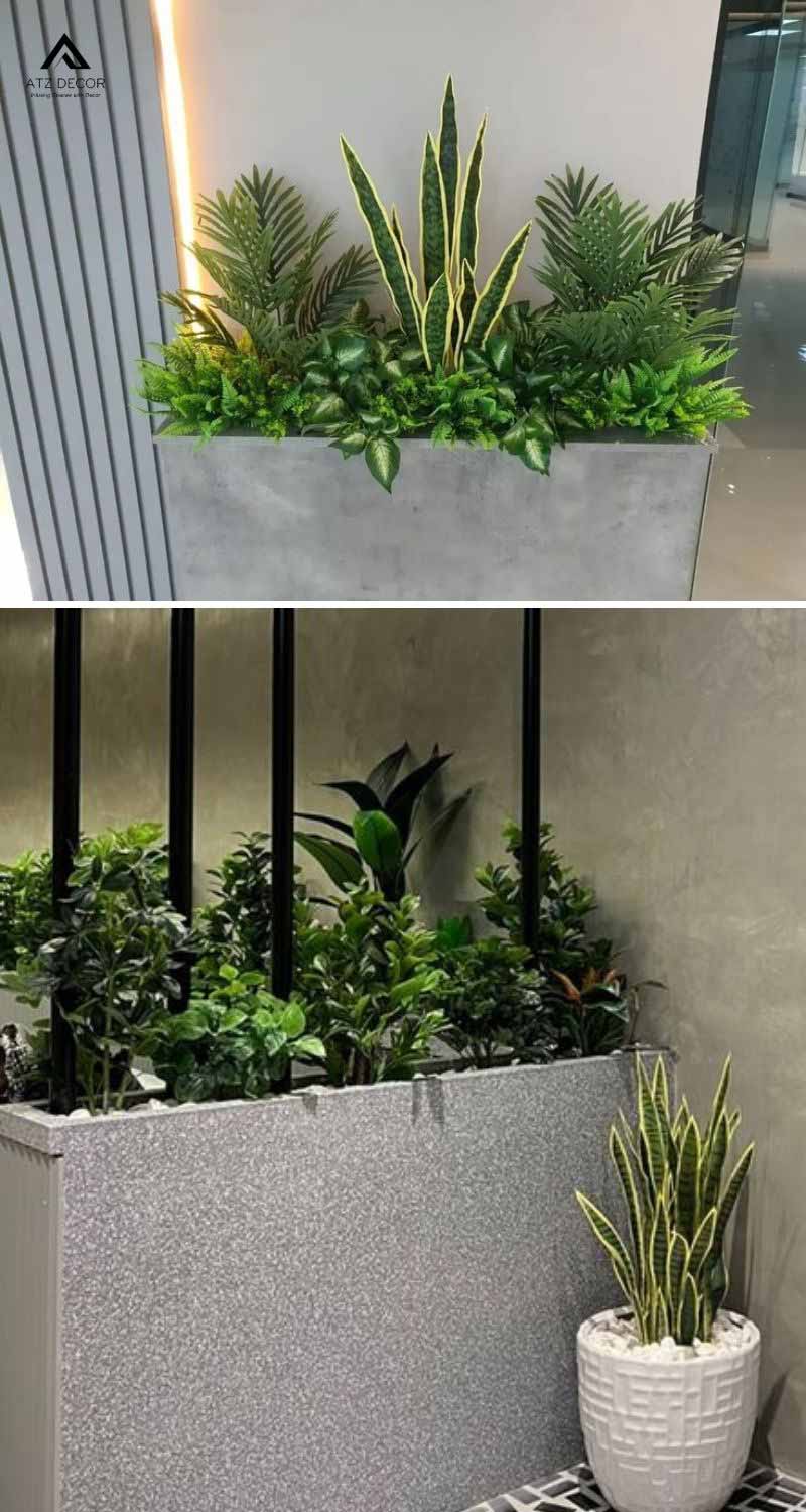Bục cây giả trang trí cửa hàng đẹp mắt, tạo không gian xanh không cần chăm sóc 17 bục cây giả trang trí cửa hàng