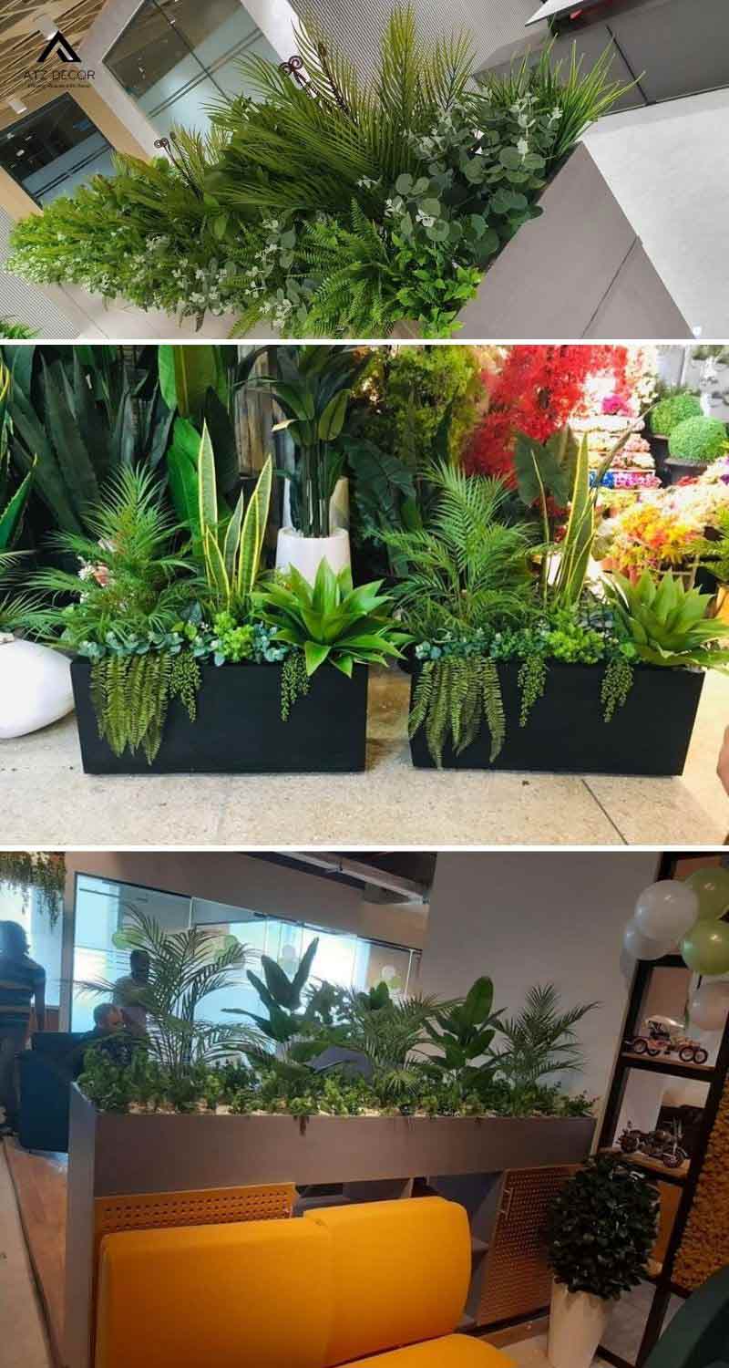Bục cây giả trang trí cửa hàng đẹp mắt, tạo không gian xanh không cần chăm sóc 18 bục cây giả trang trí cửa hàng
