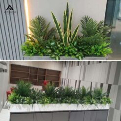 bục cây giả decor nhà hàng