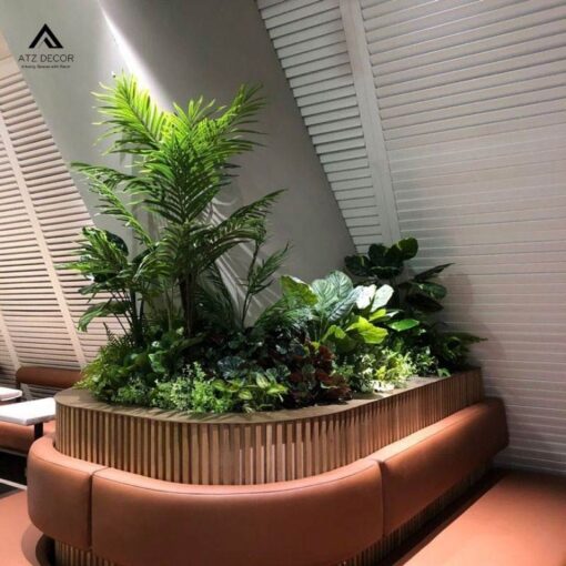 bục cây giả decor nhà hàng