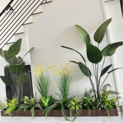 thi công bồn tiểu cảnh cây giả trong nhà