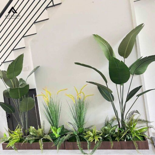 thi công bồn tiểu cảnh cây giả trong nhà