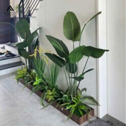 thi công bồn tiểu cảnh cây giả trong nhà