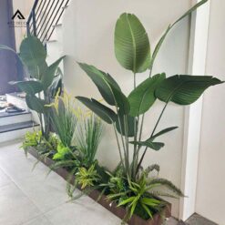 thi công bồn tiểu cảnh cây giả trong nhà