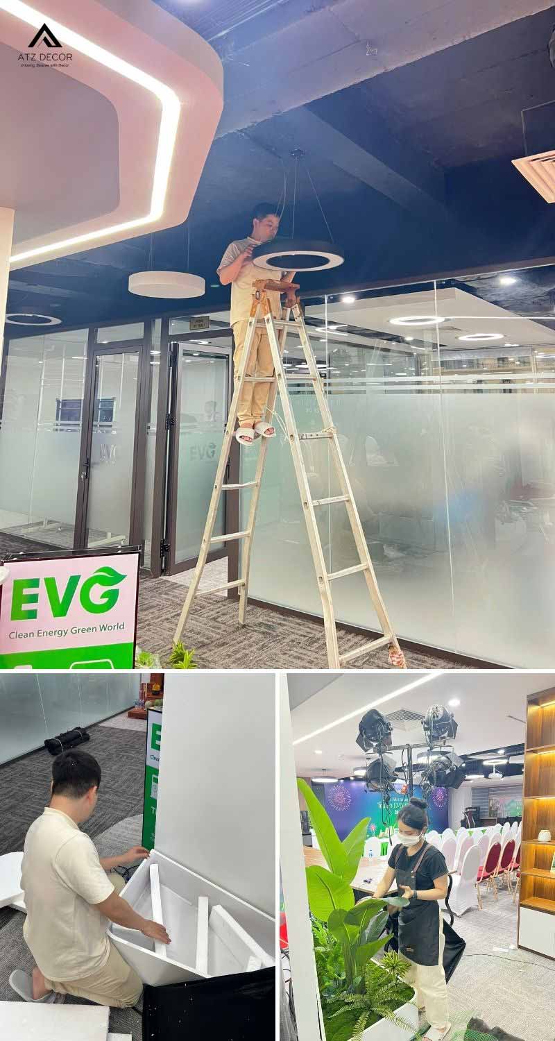 Thi công trọn gói tiểu cảnh cây giả văn phòng công ty EVG - Cầu Giấy 19 thi công tiểu cảnh cây giả văn phòng EVG