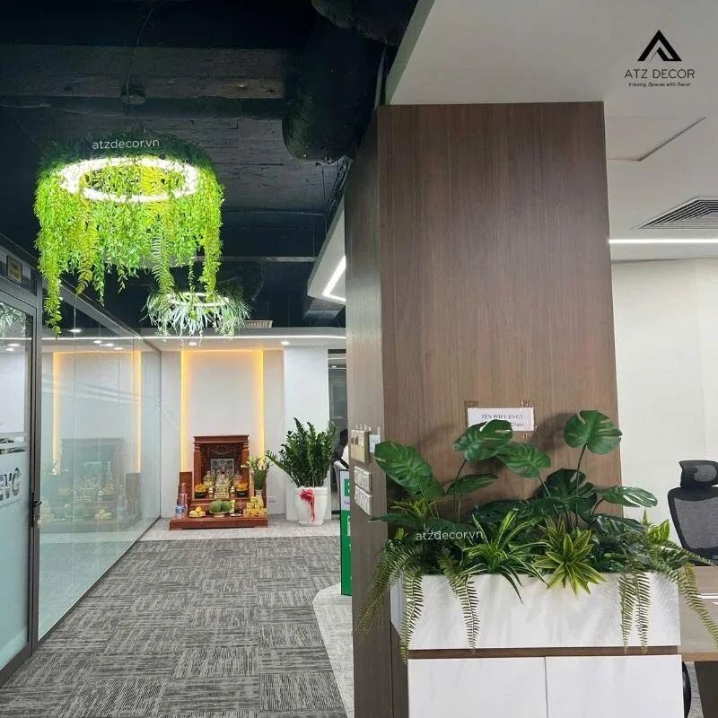 Thi công trọn gói tiểu cảnh cây giả văn phòng công ty EVG - Cầu Giấy 5 thi công tiểu cảnh cây giả văn phòng EVG