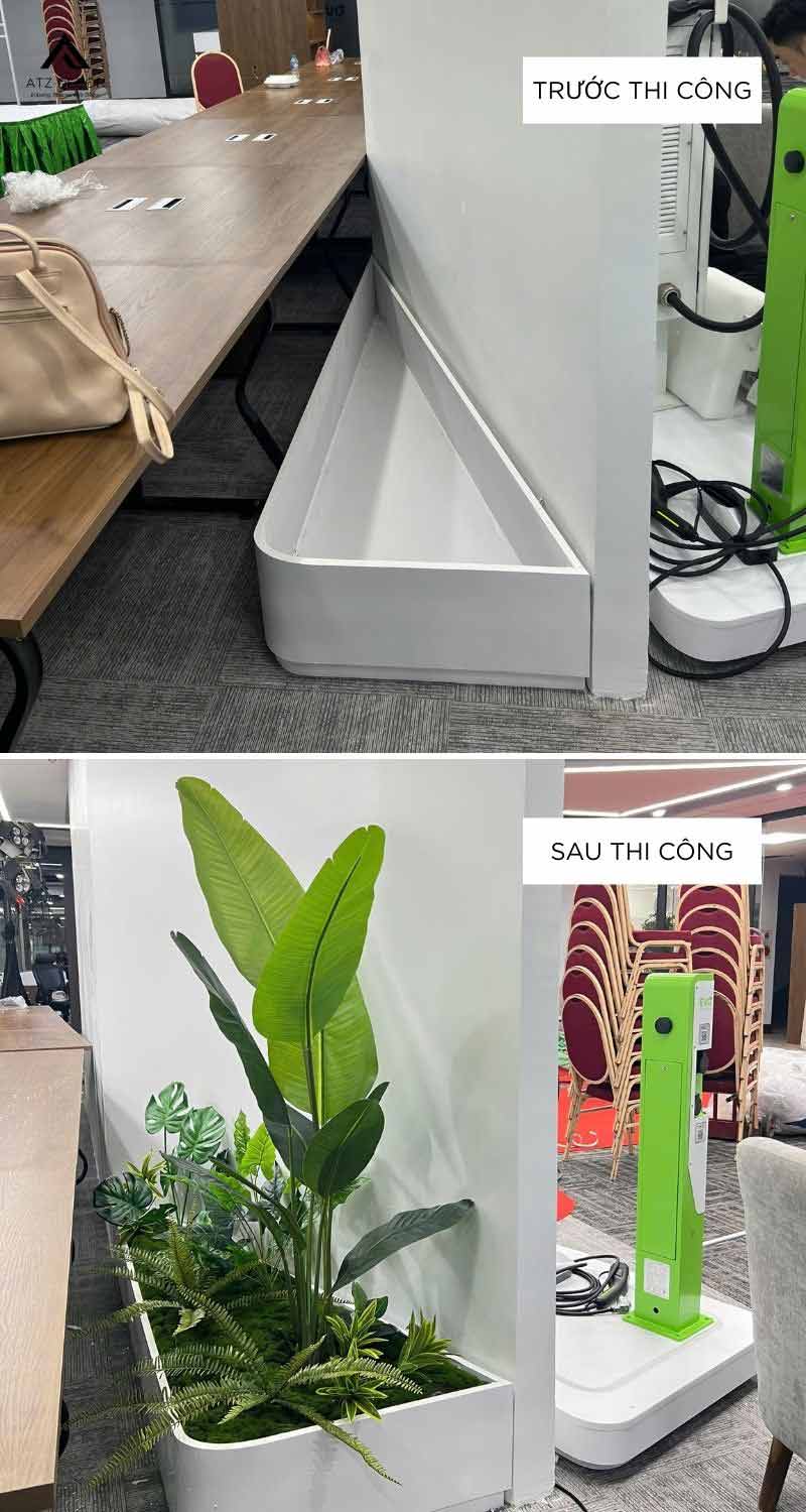 Thi công trọn gói tiểu cảnh cây giả văn phòng công ty EVG - Cầu Giấy 18 thi công tiểu cảnh cây giả văn phòng EVG