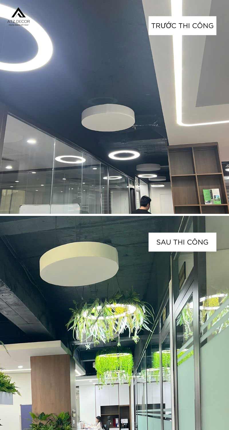 Thi công trọn gói tiểu cảnh cây giả văn phòng công ty EVG - Cầu Giấy 17 thi công tiểu cảnh cây giả văn phòng EVG