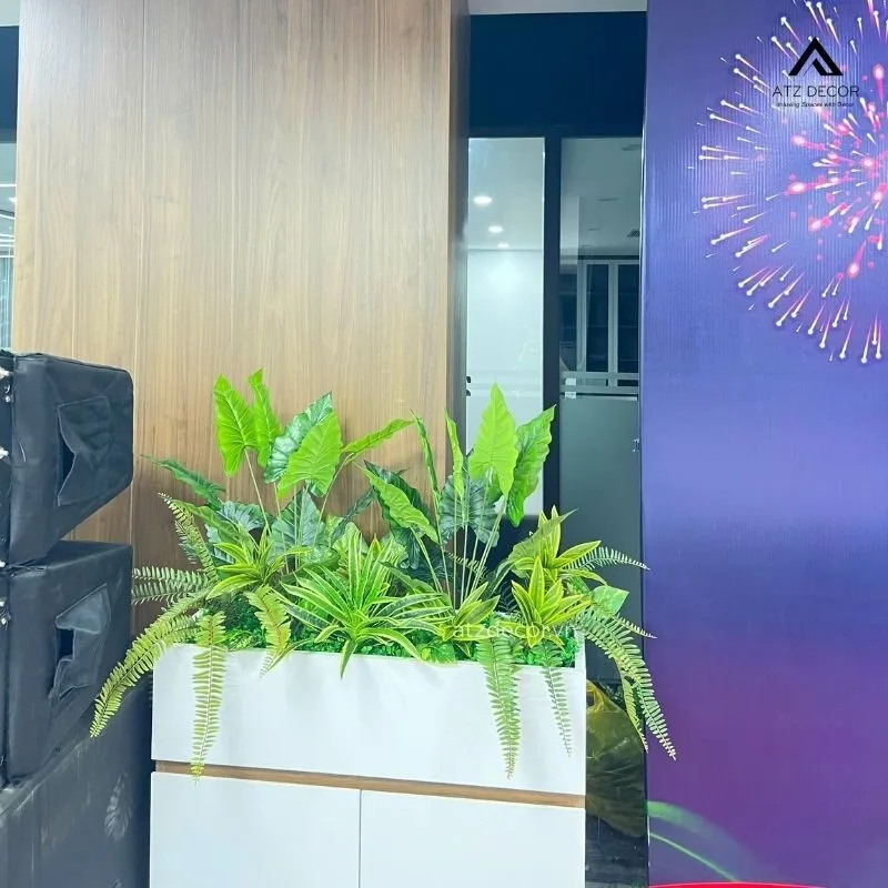 Thi công trọn gói tiểu cảnh cây giả văn phòng công ty EVG - Cầu Giấy 7 thi công tiểu cảnh cây giả văn phòng EVG