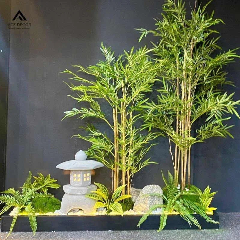 tiểu cảnh tre giả trang trí văn phòng