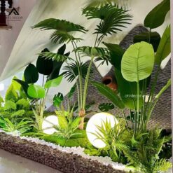 thi công tiểu cảnh cây giả decor gầm cầu thang